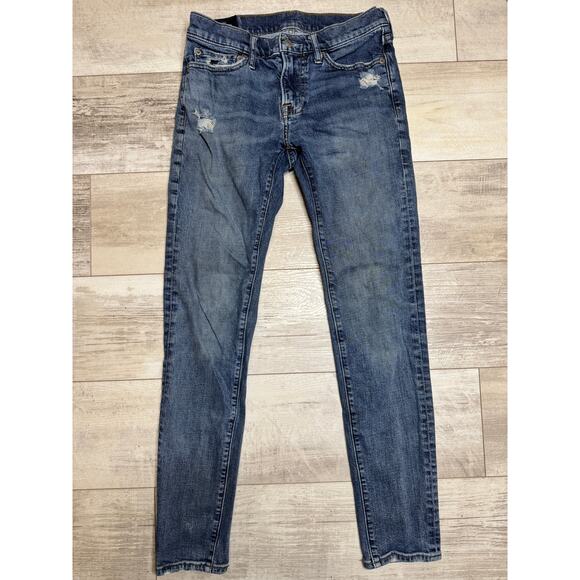 Abercrombie & Fitch Light Wash Ripped Jeans Athletic Flex Super Skinny 28x30 - Picture 2 of 4